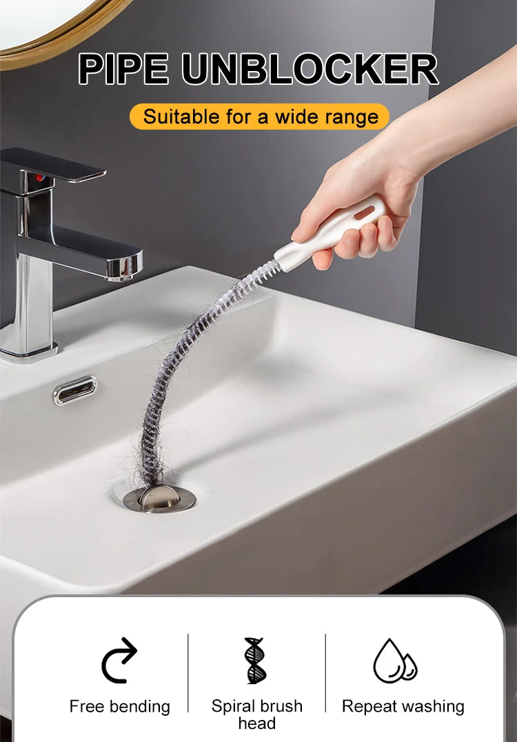 Flexible Pipe Dredging Brush – Drain Hair Clog Remover for Bathroom Sink & Sewer (45cm / 65cm)